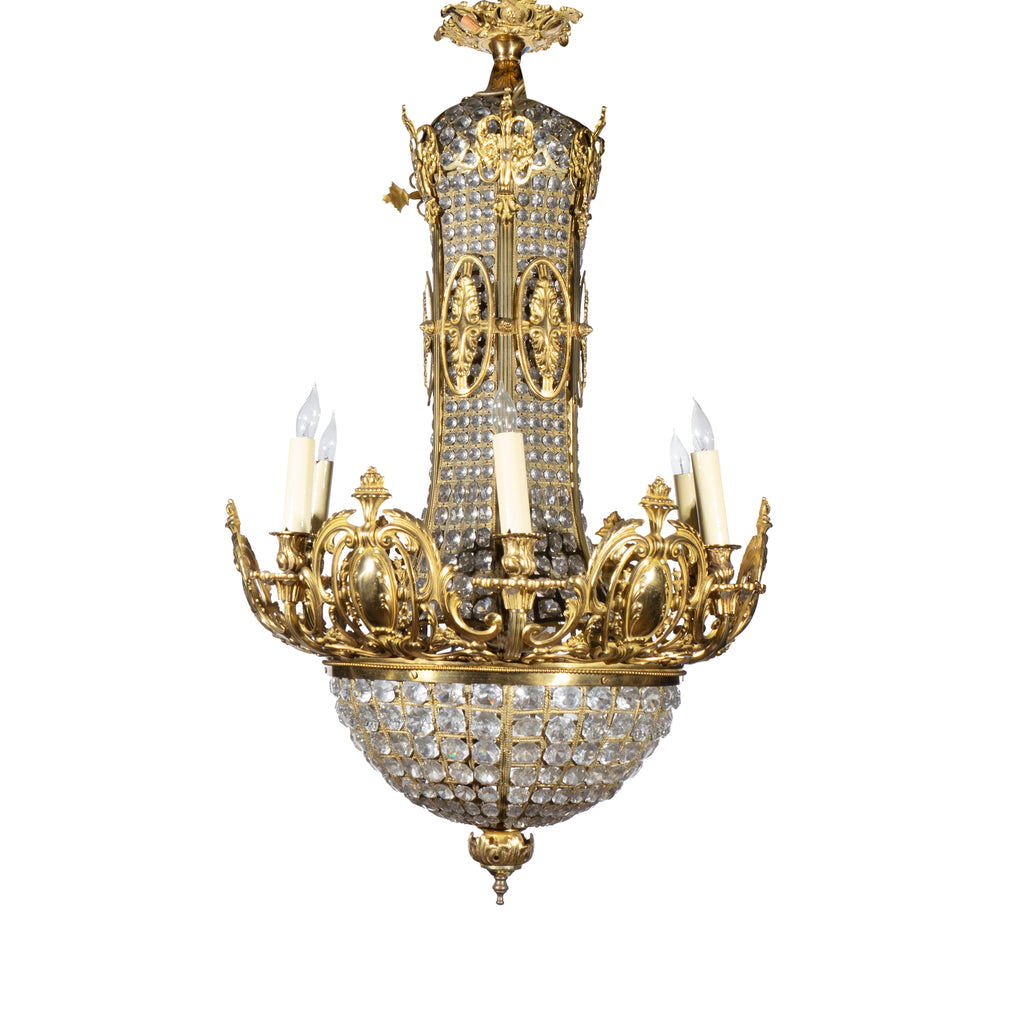 A FRENCH GILT BRONZE AND BEADED GLASS CHANDELIER, 19TH CENTURY
