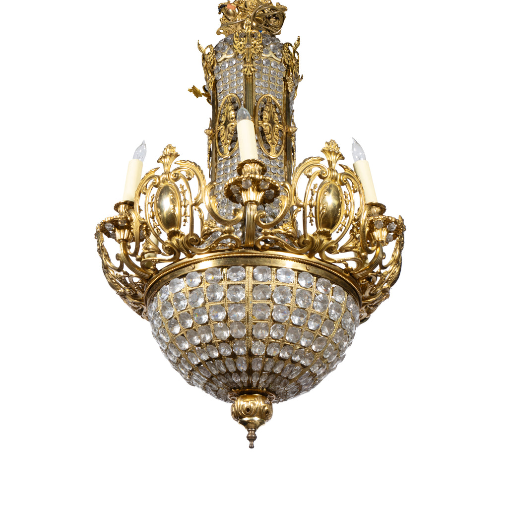 A FRENCH GILT BRONZE AND BEADED GLASS CHANDELIER, 19TH CENTURY