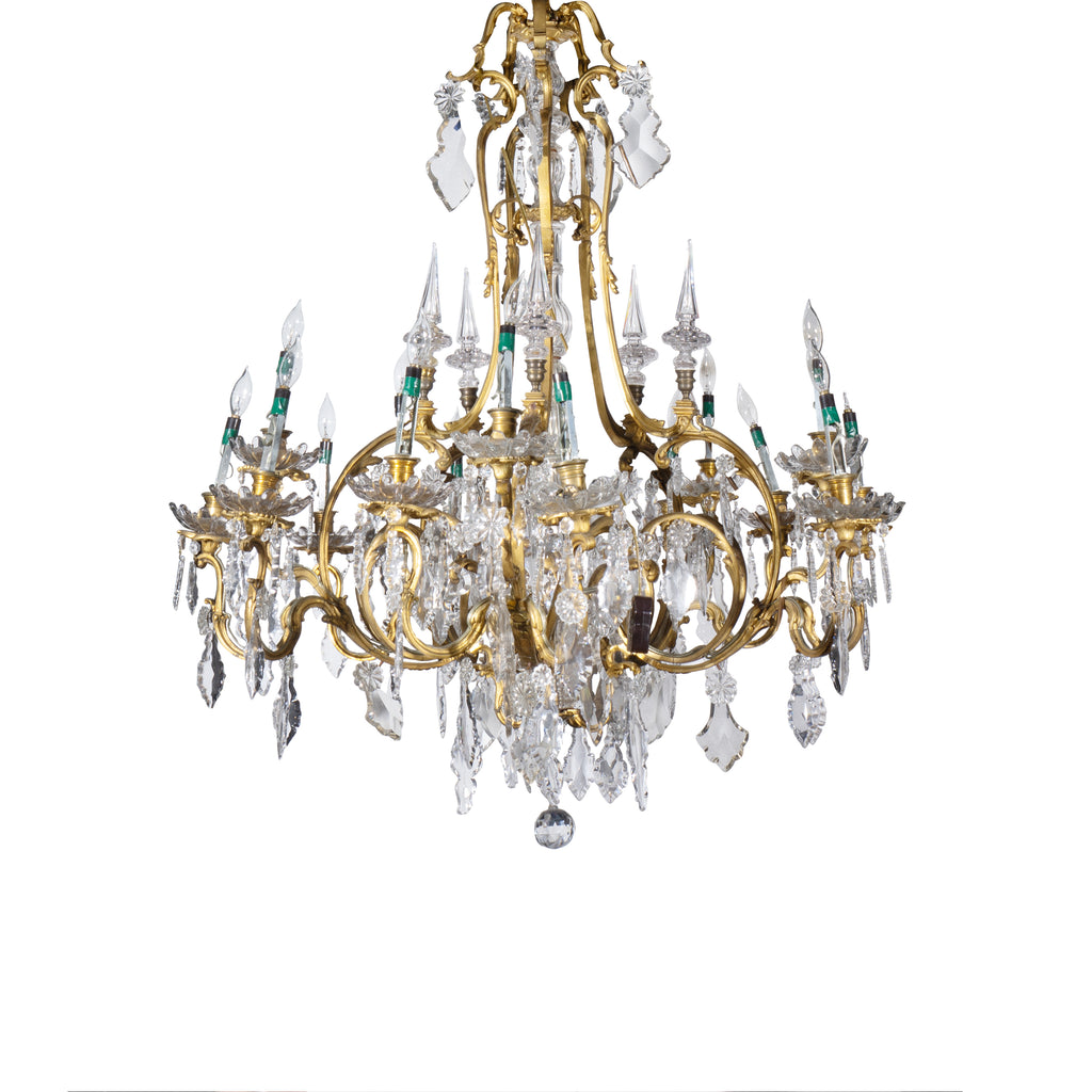 A LARGE FRENCH LOUIS XV STYLE GILT BRONZE CUT CRYSTAL CHANDELIER, 19TH CENTURY