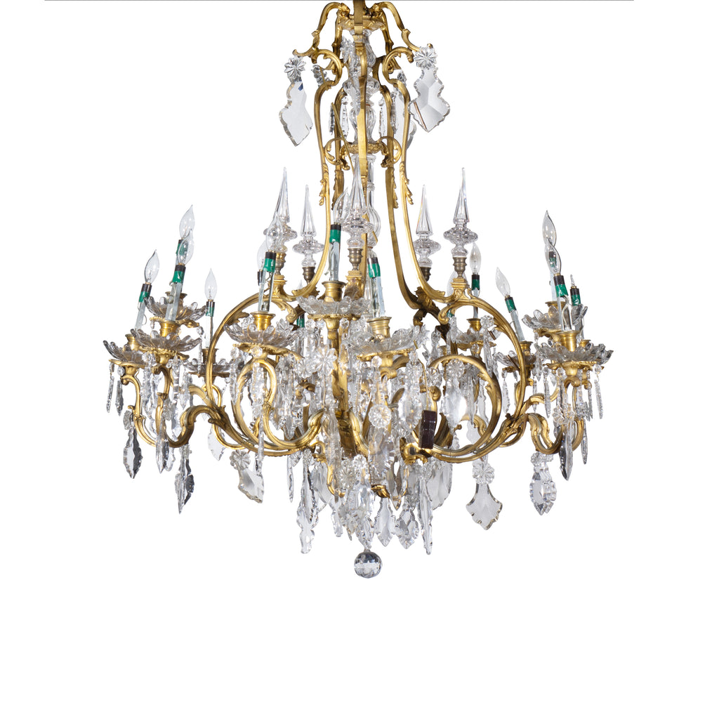 A LARGE FRENCH LOUIS XV STYLE GILT BRONZE CUT CRYSTAL CHANDELIER, 19TH CENTURY