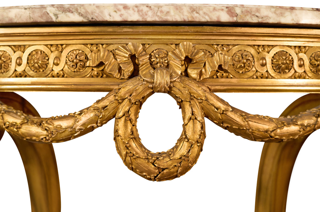 FRANCOIS LINKE LOUIS XV CARVED WOOD MARBLE TOP CONSOLE TABLE, CIRCA 1890