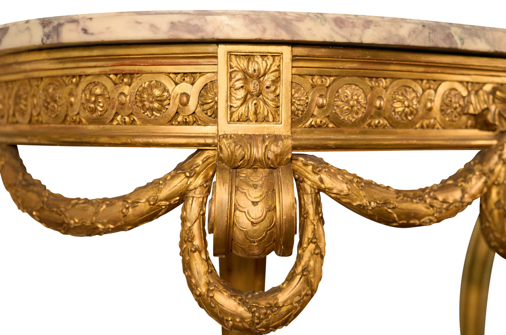 FRANCOIS LINKE LOUIS XV CARVED WOOD MARBLE TOP CONSOLE TABLE, CIRCA 1890
