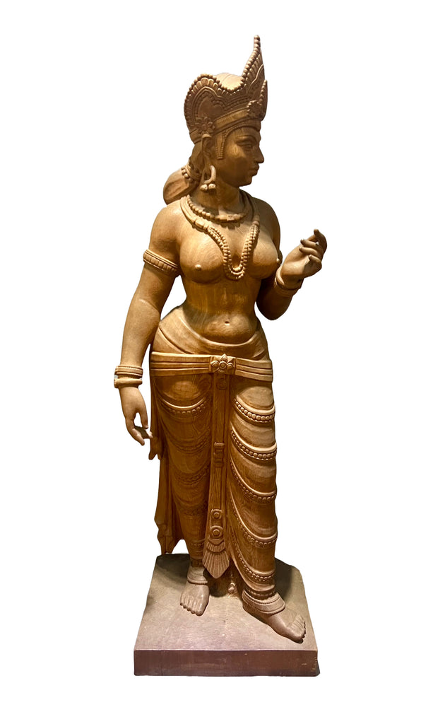 A LIFE-SIZE CARVED WOOD SCULPTURE OF THE HINDU GODDESS PARVATI