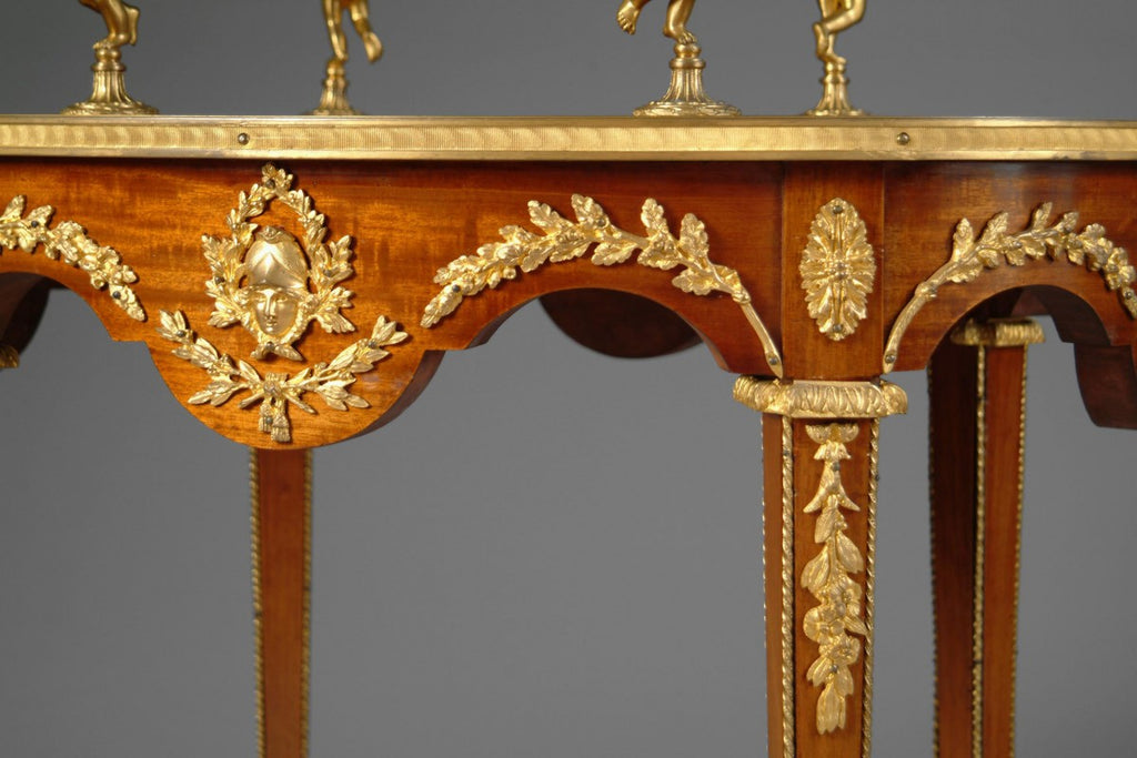 FRENCH LOUIS XVI STYLE ORMOLU MOUNTED TWO-TIER TEA TABLE