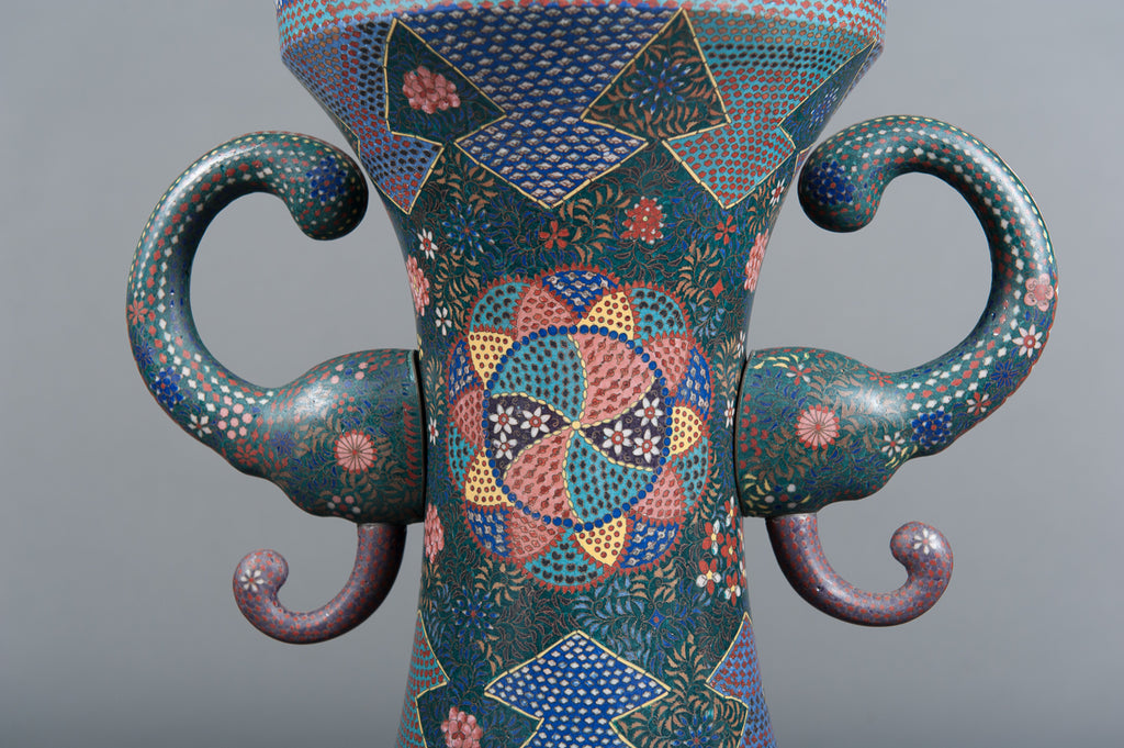 Pair of Large Japanese Cloisonne Enamel Palace Vases