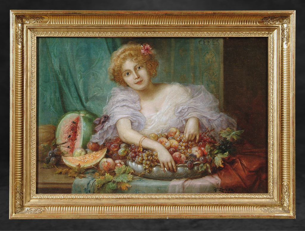 HANS ZATZKA,OIL ON CANVAS 'A YOUNG LADY WITH FRUIT'