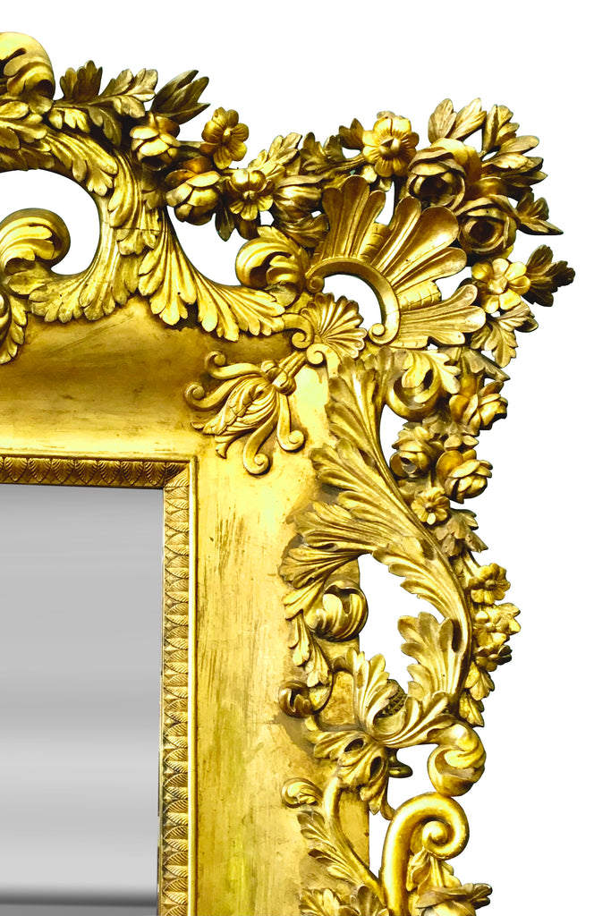 A PALATIAL LOUIS XV STYLE FRENCH CARVED RECTANGULAR GILT-WOOD MIRROR