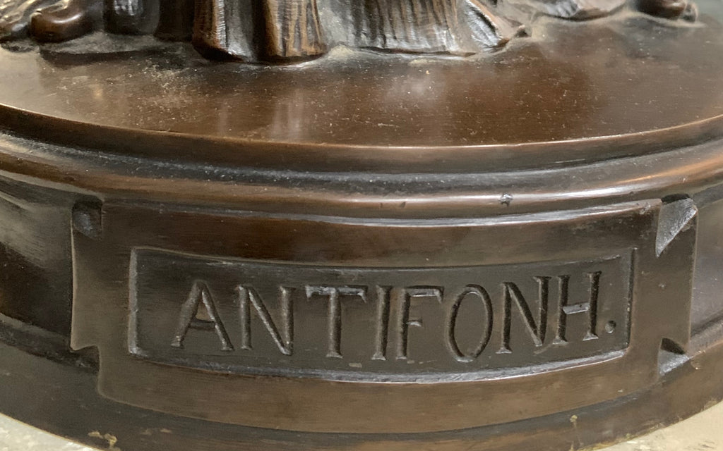 A LARGE FRENCH ANTIQUE PATINATED BRONZE SCULPTURE TITLED 'ANTIFONH'