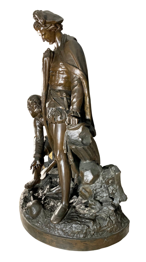 A MONUMENTAL FRENCH BRONZE SCULPTURE OF PRINCE HAMLET AND THE GRAVEDIGGER, 19TH CENTURY