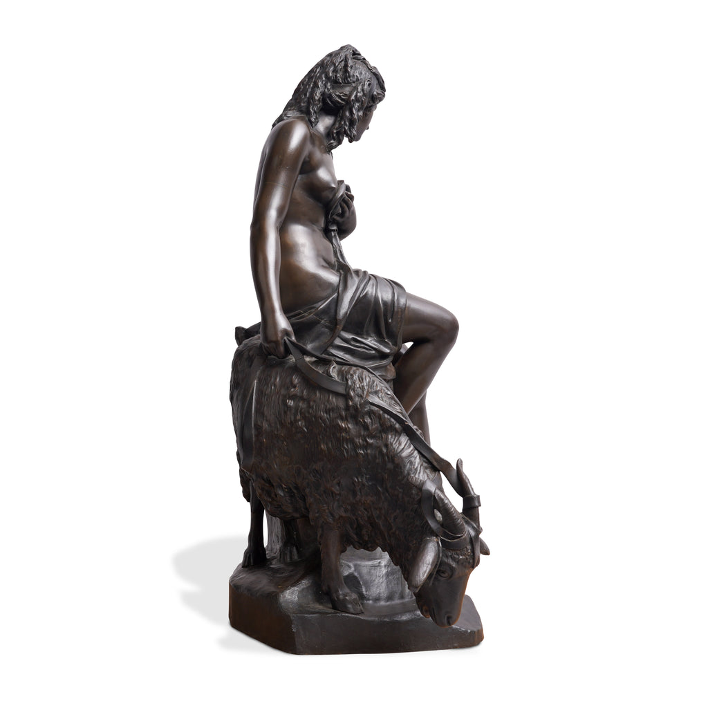 FRENCH PATINATED BRONZE GROUP 'AMALTHEA & JUPITER'S GOAT' BY PIERRE JULIEN