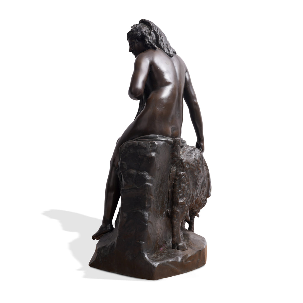 FRENCH PATINATED BRONZE GROUP 'AMALTHEA & JUPITER'S GOAT' BY PIERRE JULIEN