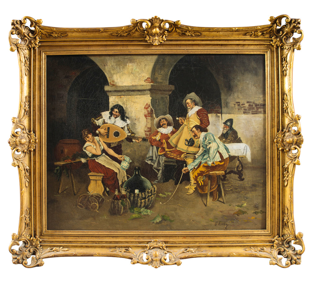 ANTIQUE ITALIAN OIL ON CANVAS DEPICTING MUSKETEERS BY G. NOVELLI