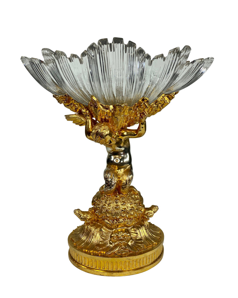 19TH CENTURY FRENCH SILVERED BRONZE & BACCARAT STYLE CRYSTAL CENTERPIECE