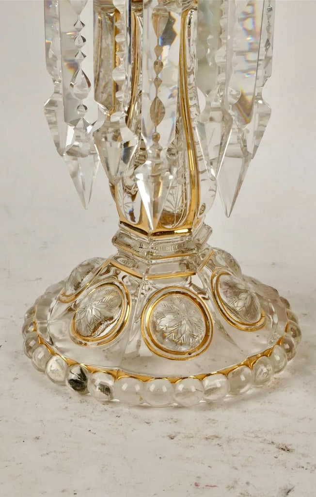 A TALL PAIR OF BACCARAT GLASS CUT CRYSTAL LUSTERS/ CANDLE HOLDERS, CIRCA 1900