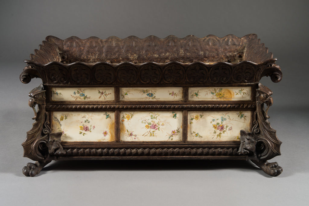 FRENCH IRON AND ENAMELED PLANTER, 19TH CENTURY