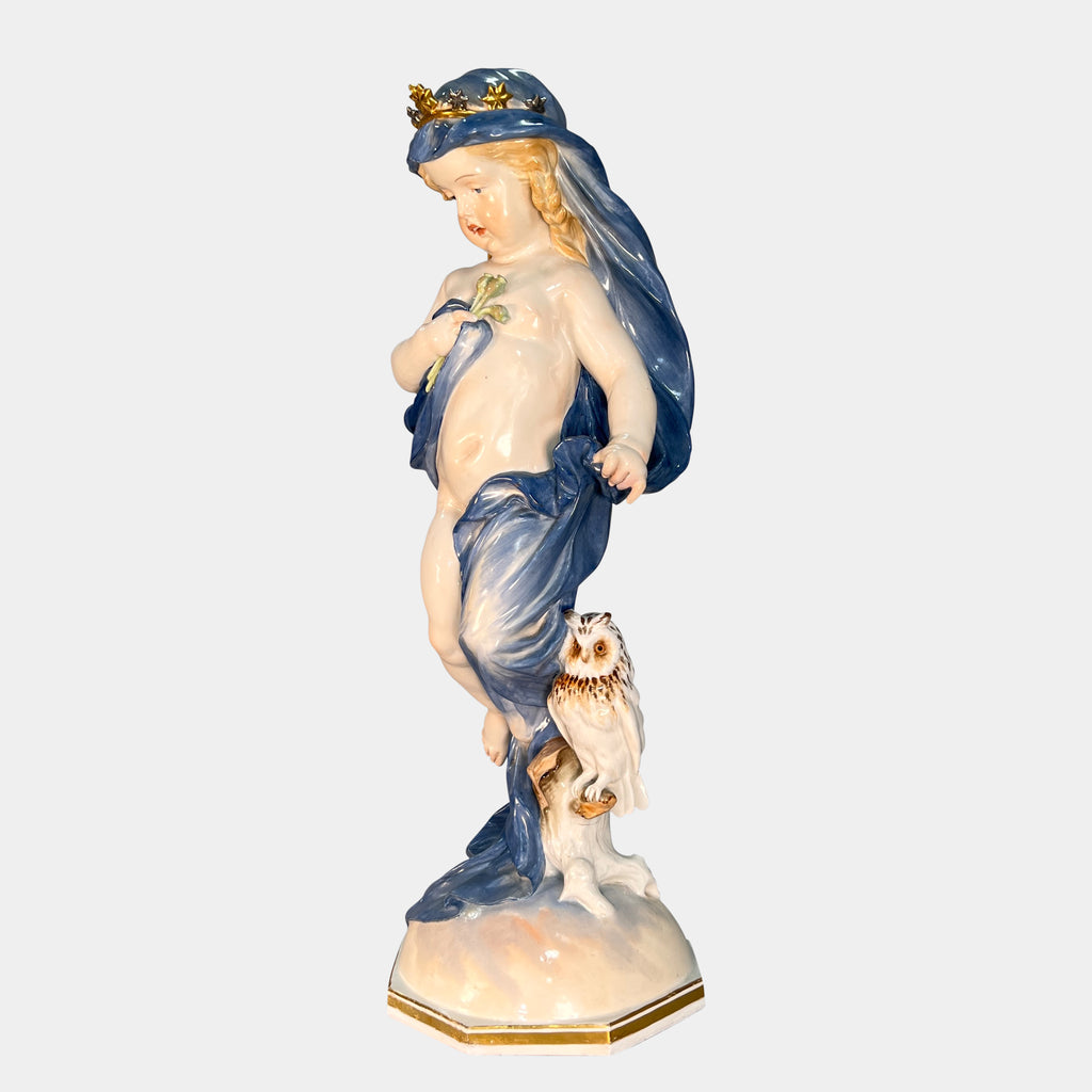 A LARGE PAIR OF MEISSEN PORCELAIN FIGURES EMBLEMATIC OF NIGHT AND DAY