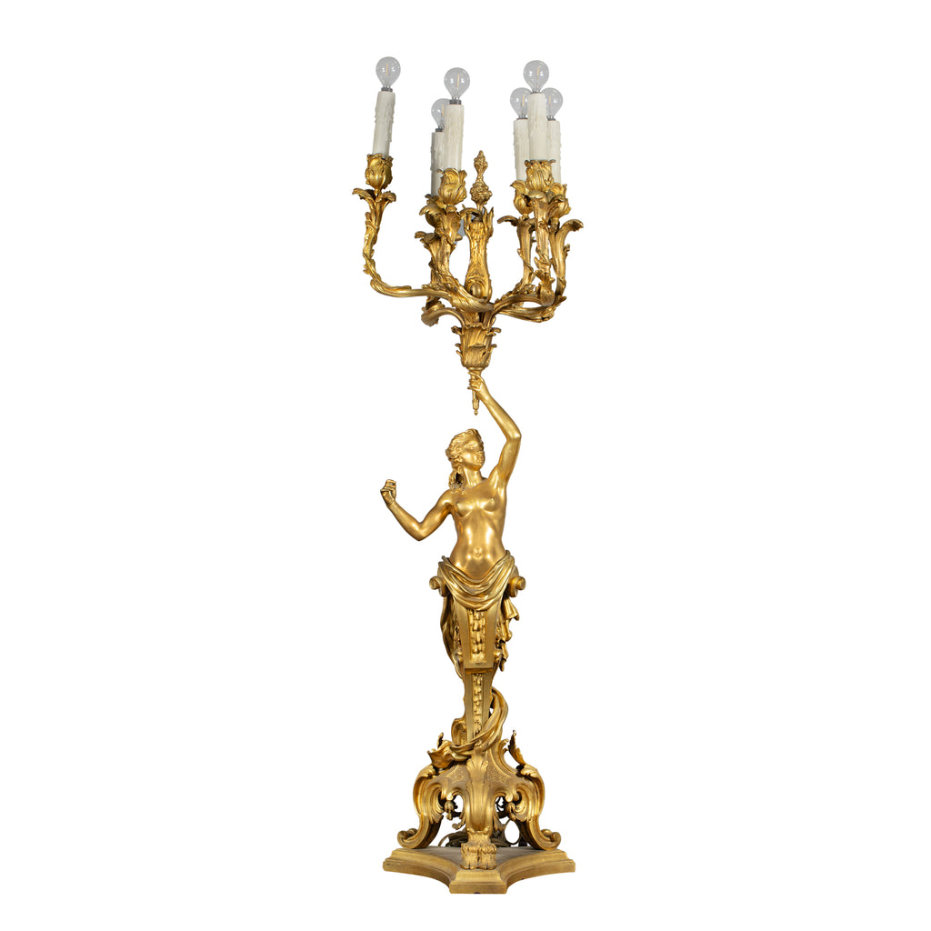 A LARGE ORMOLU BRONZE FIVE-BRANCH CANDELABRA AFTER THE MODEL BY CLODION