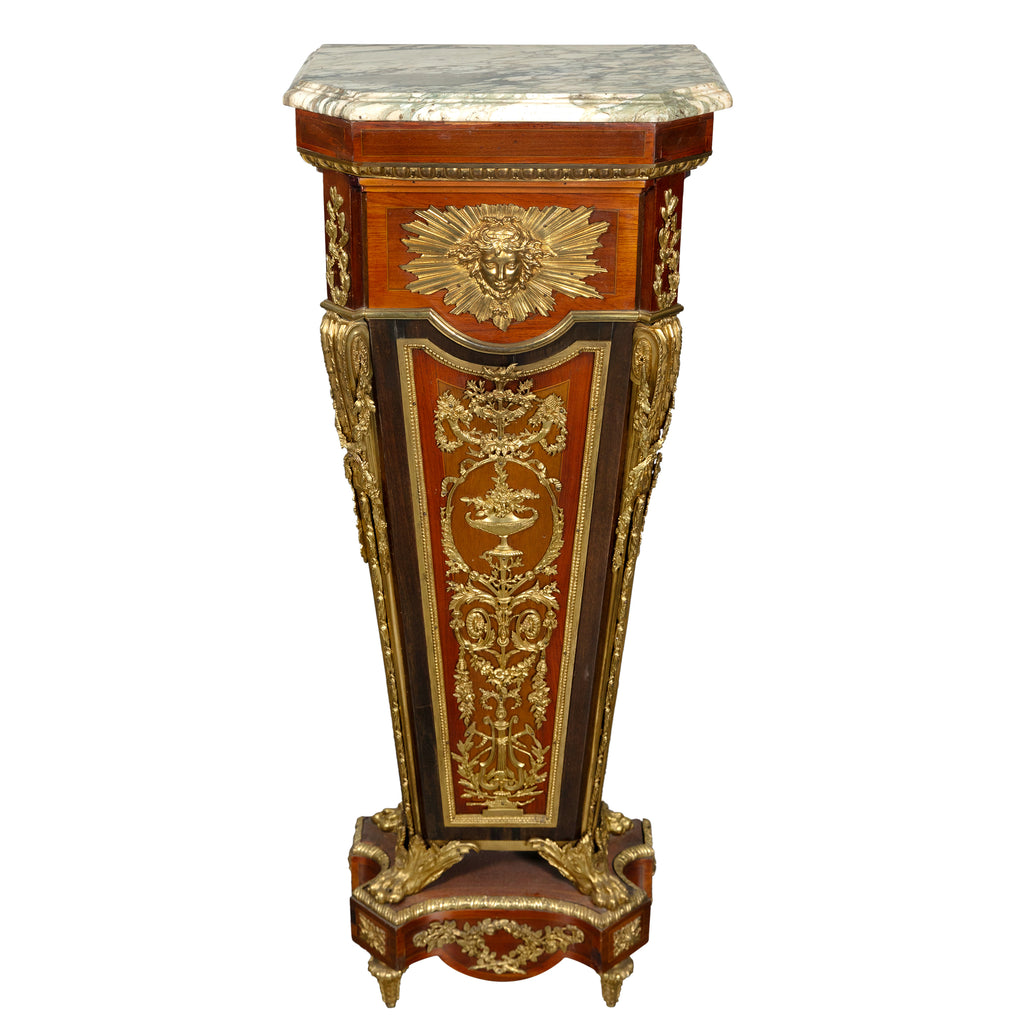 FRENCH ORMOLU MOUNTED AND MARBLE TOP PEDESTALS AFTER RIESENER, 19TH CENTURY