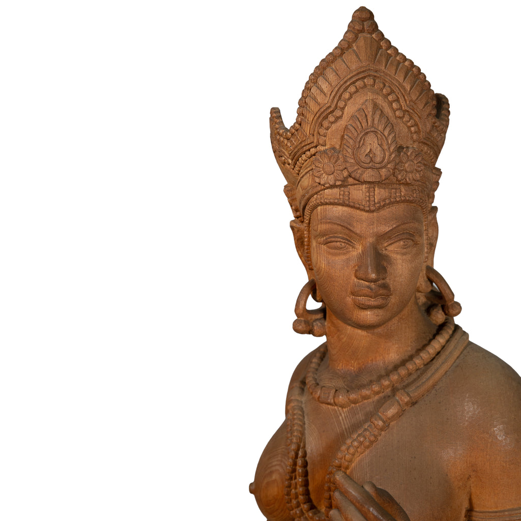 A LIFE-SIZE CARVED WOOD SCULPTURE OF THE HINDU GODDESS PARVATI