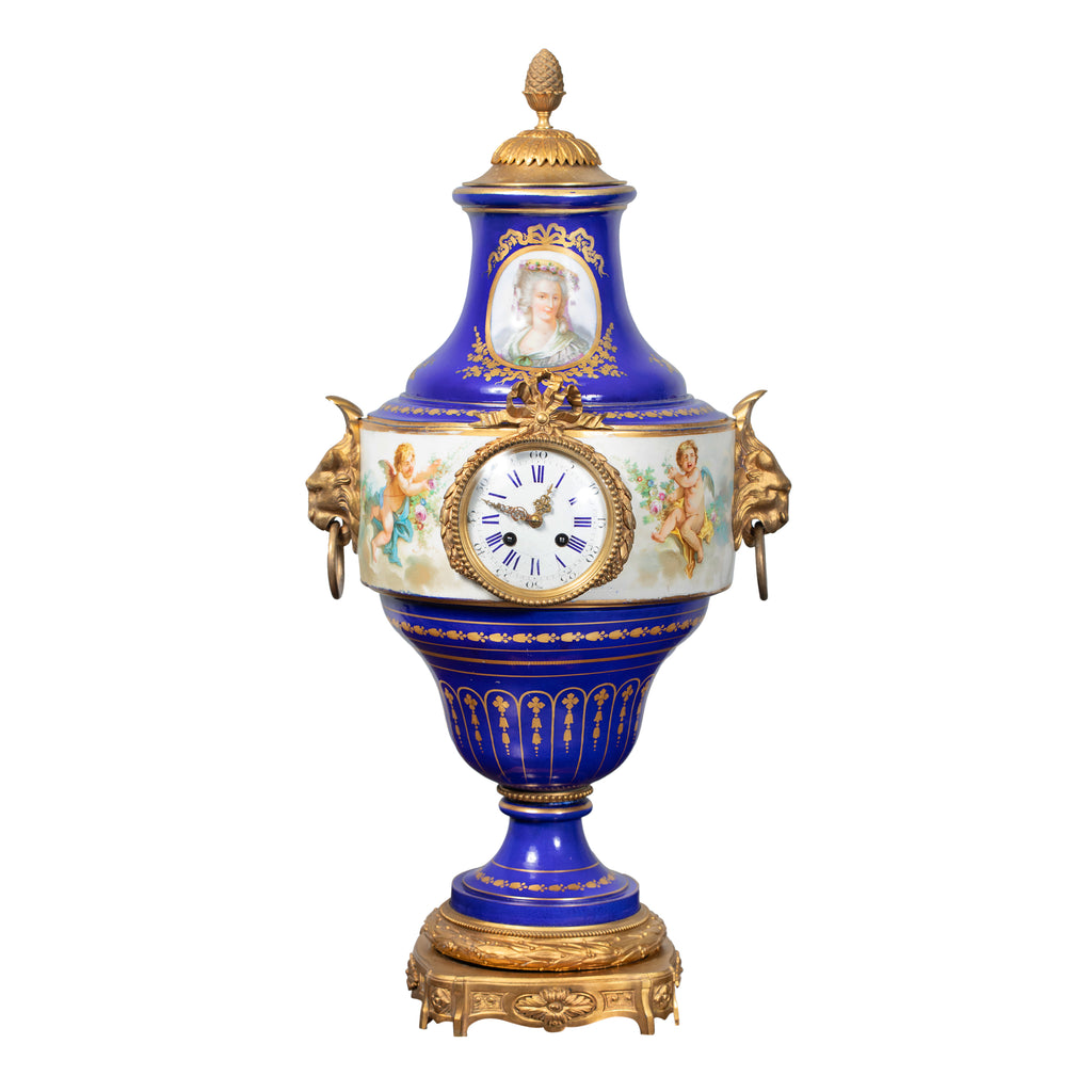 FRENCH SEVRES STYLE PAINTED VASE MANTEL CLOCK, 19TH CENTURY
