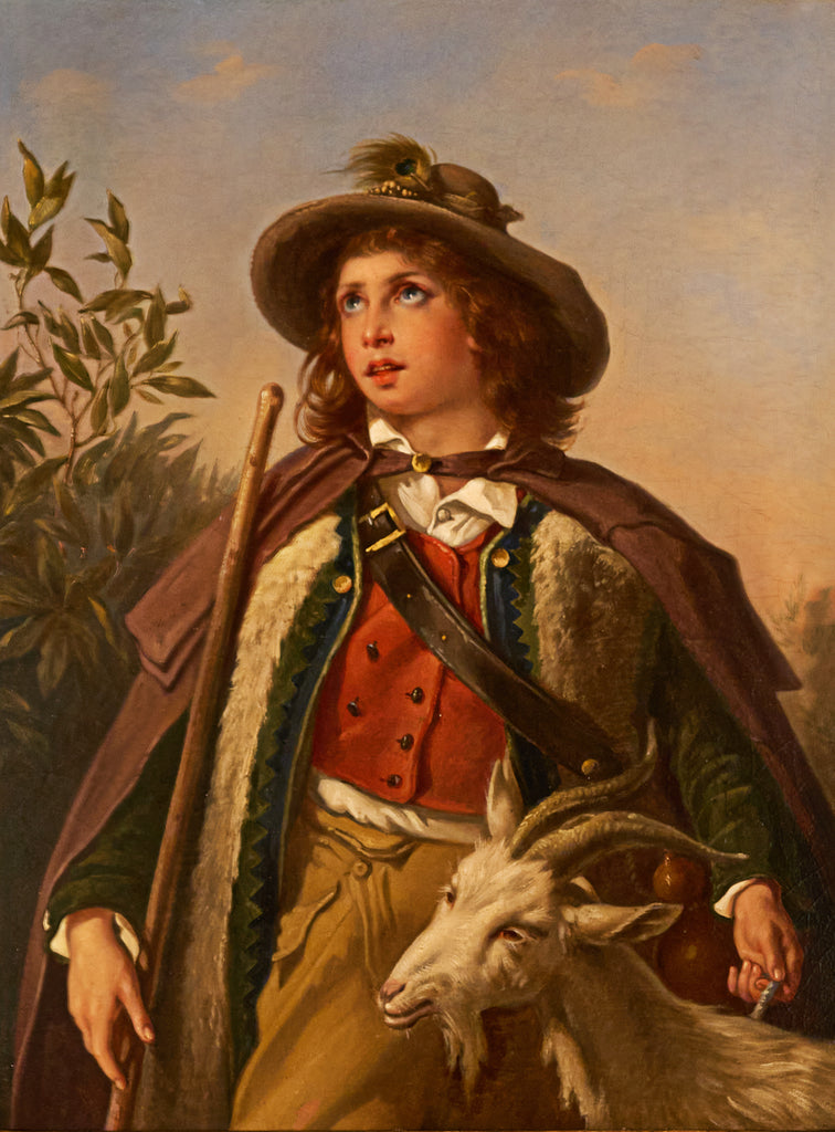 Pair of 19th century paintings - shepherd boy and girl
