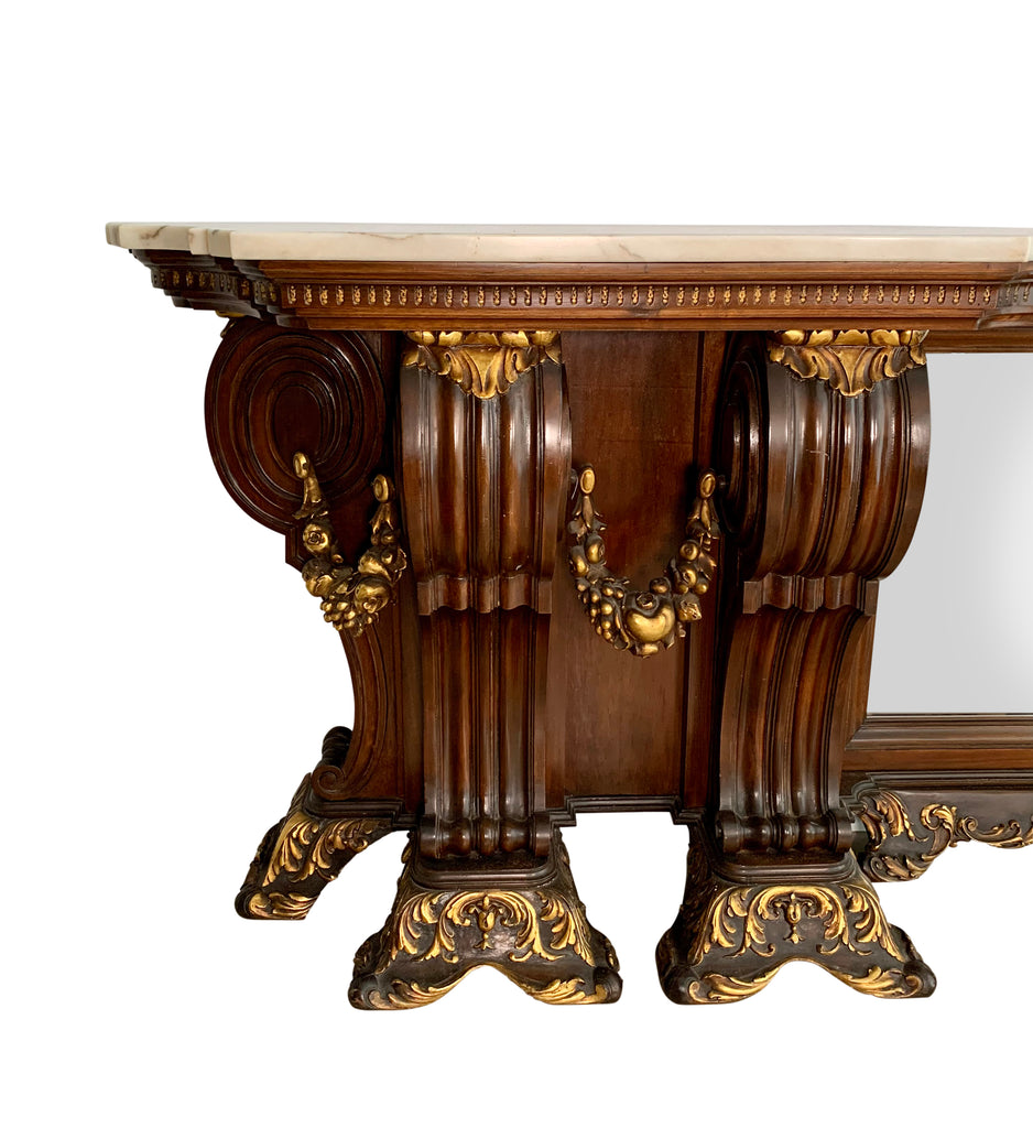 Large neoclassical style marble top console table - 114.5 inches long