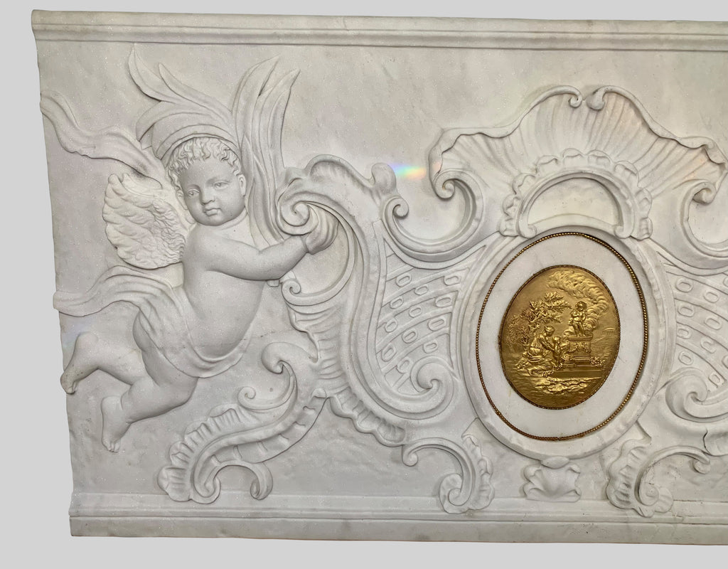 Large Neoclassical hand carved white marble bas relief / plaque