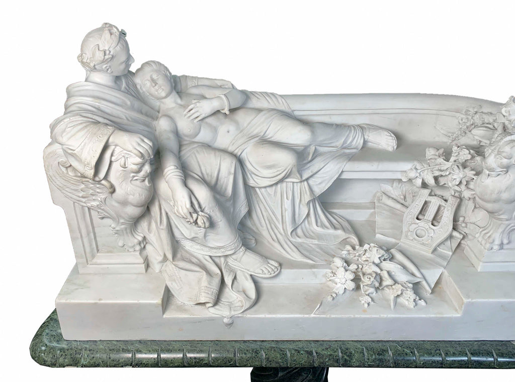 Italian carved marble group of a Roman Caesar and lady By Battelli