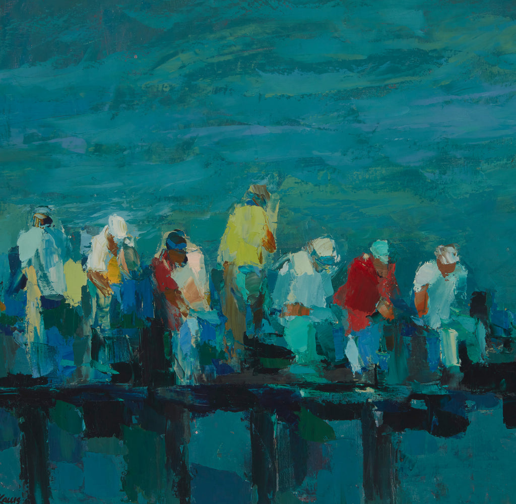 IMPRESSIONIST OIL ON CANVAS TITLED 'FIGURES ON A PIER' BY MISCHA KALLIS