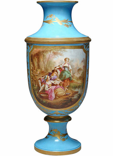 A Large French Sevres Style Painted Porcelain Trumpet Vase