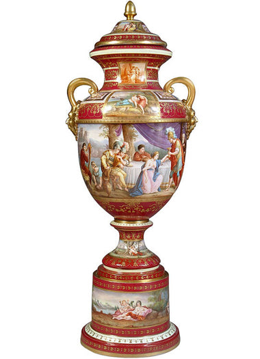 A Fine and Large 19th Century Austrian Royal Vienna Porcelain Hand-Painted Baluster Vase & Cover