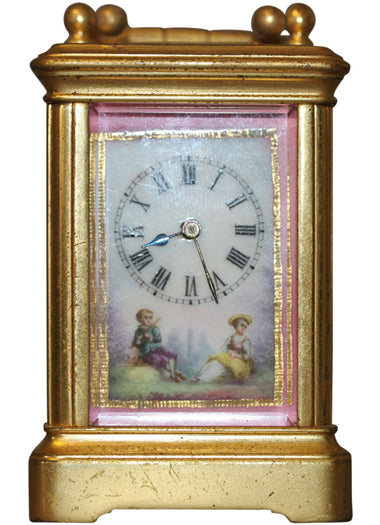 French miniature porcelain-mounted carriage clock
