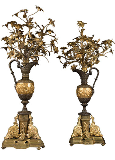 A Pair of large French Gilt Bronze & Patinated Vase Form Candelabras