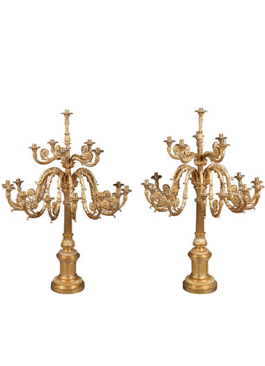A Fine Pair of Large Late 19th Century English Ormolu Bronze Sixteen-Branch Candleabras / torcheres