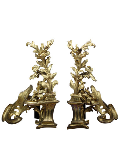 A Pair of French Gilt Bronze Rococo Style Chenets