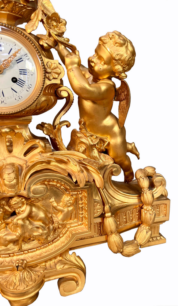 Large French ormolu clock with cherubs