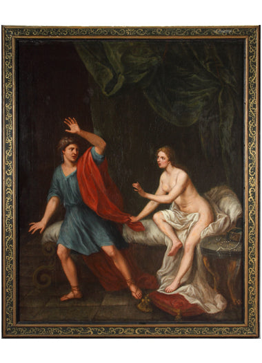 18TH CENTURY OIL ON CANVAS DEPICTING 'JOSEPH AND POTIPHAR'S WIFE'