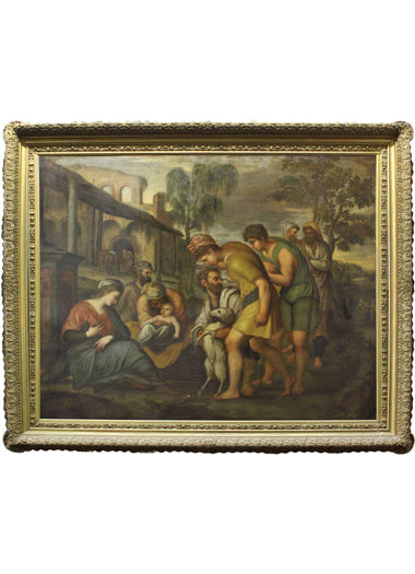 A Large Continental Antique Oil on Canvas Painting
