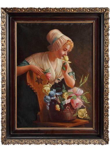 Italian Portrait of a Lady with a Basket of flowers