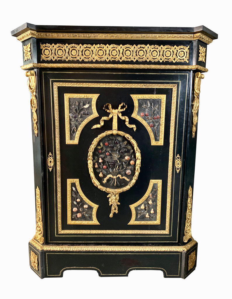 Antique French gilt bronze mounted Pietra Dura side cabinet
