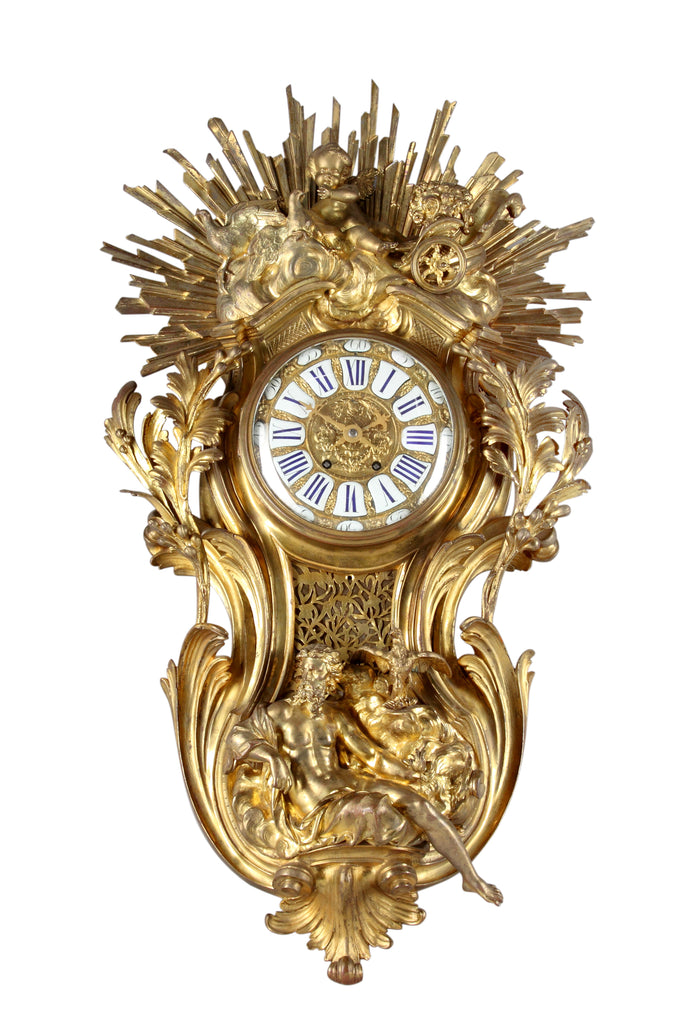 French Louis XV Style Gilt Bronze cartel Clock