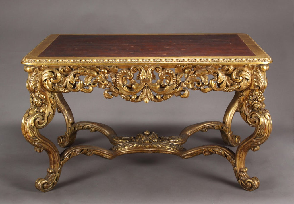 Italian Rococo Style Gilt-Wood Leather-Top Center Table