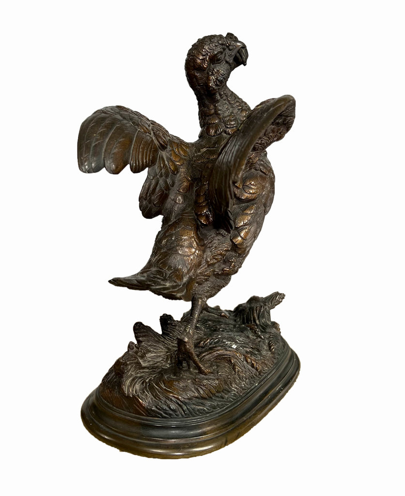 A FRENCH PATINATED BRONZE SCULPTURE OF A GROUSE, AFTER ALFRED BARYE