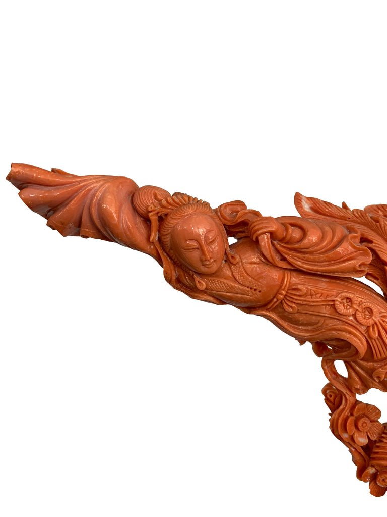 LARGE CHINESE IMPERIAL QUALITY CARVED RED CORAL CARVING OF IMMORTALS