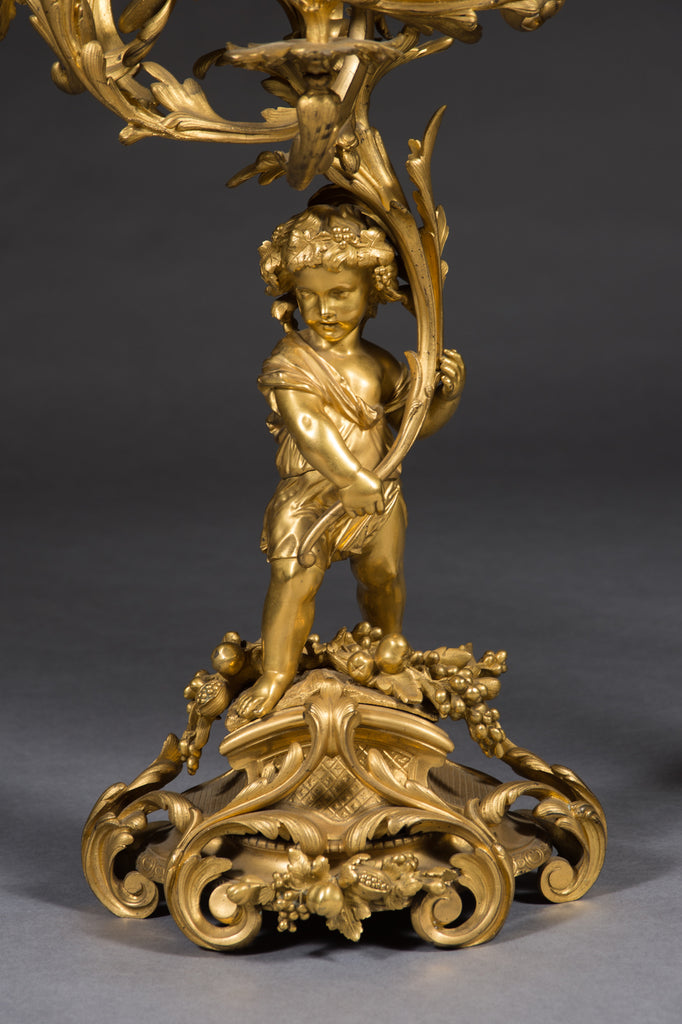 19th Century Pair of Gilt Bronze 7-Branch Candelabras by Victor Raulin