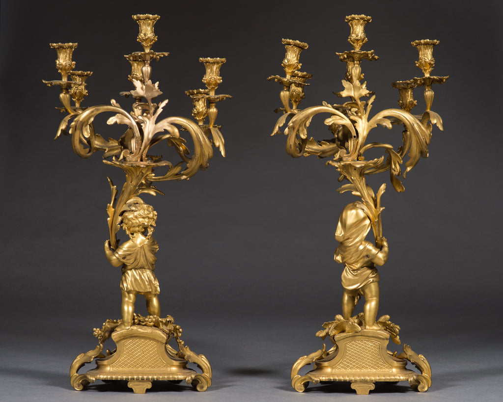 19th Century Pair of Gilt Bronze 7-Branch Candelabras by Victor Raulin