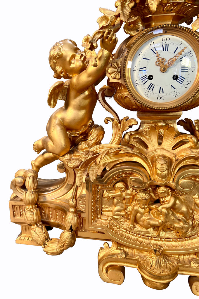 Large French ormolu clock with cherubs