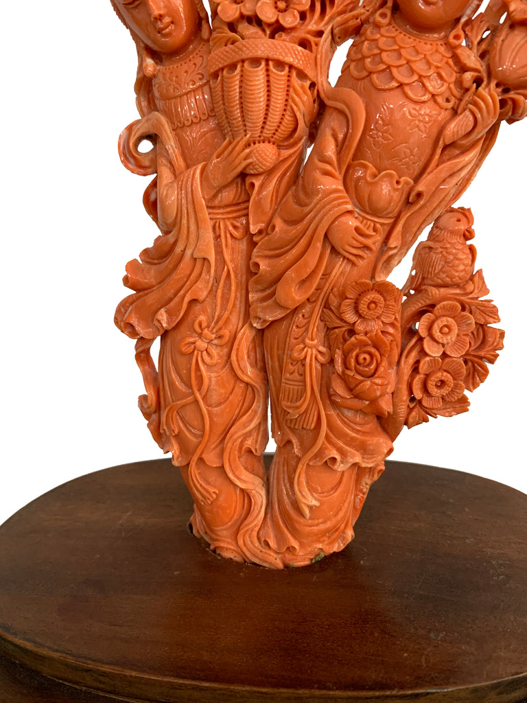 LARGE CHINESE IMPERIAL QUALITY CARVED RED CORAL CARVING OF IMMORTALS