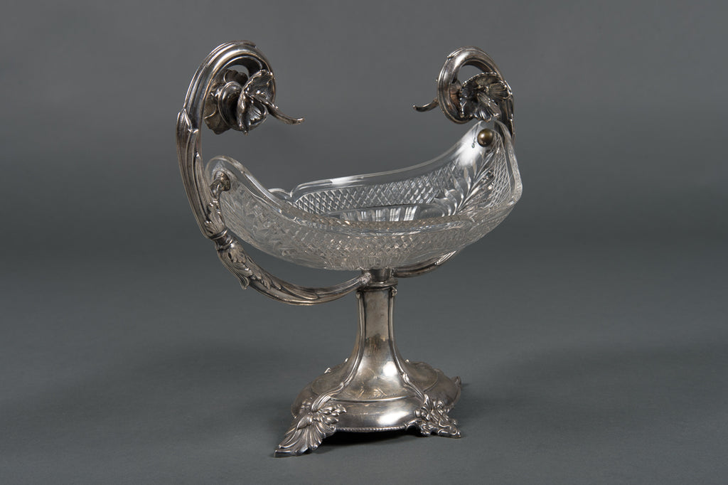 An Antique Continental Sterling Silver and Cut Glass Jardinière