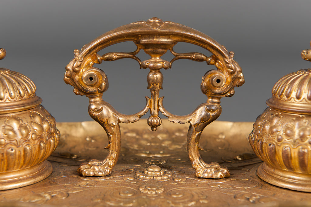 A Large 19th Century French Gilt-Bronze Ink Well with Handle